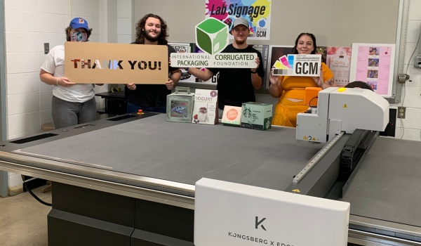 Students with Kongsberg table at Appalachian State University